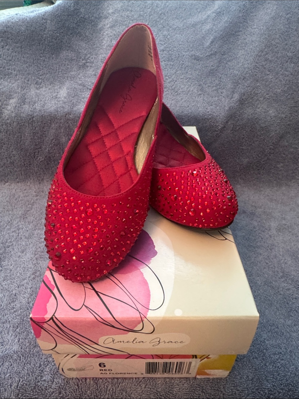 Red Crystal-Embellished Women's Ballet Flats Size 6 Red Hat Society RHS